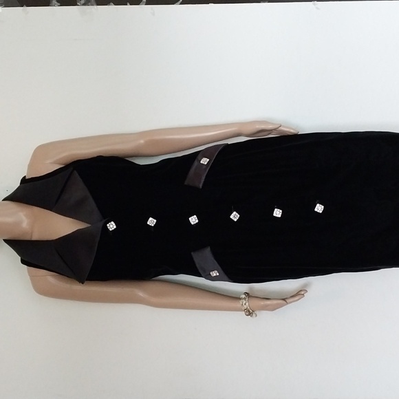 KAY UNGER Tuxedo Dress Black Velvet  Satin Lapel Diamonds Classy Lady - Picture 11 of 12